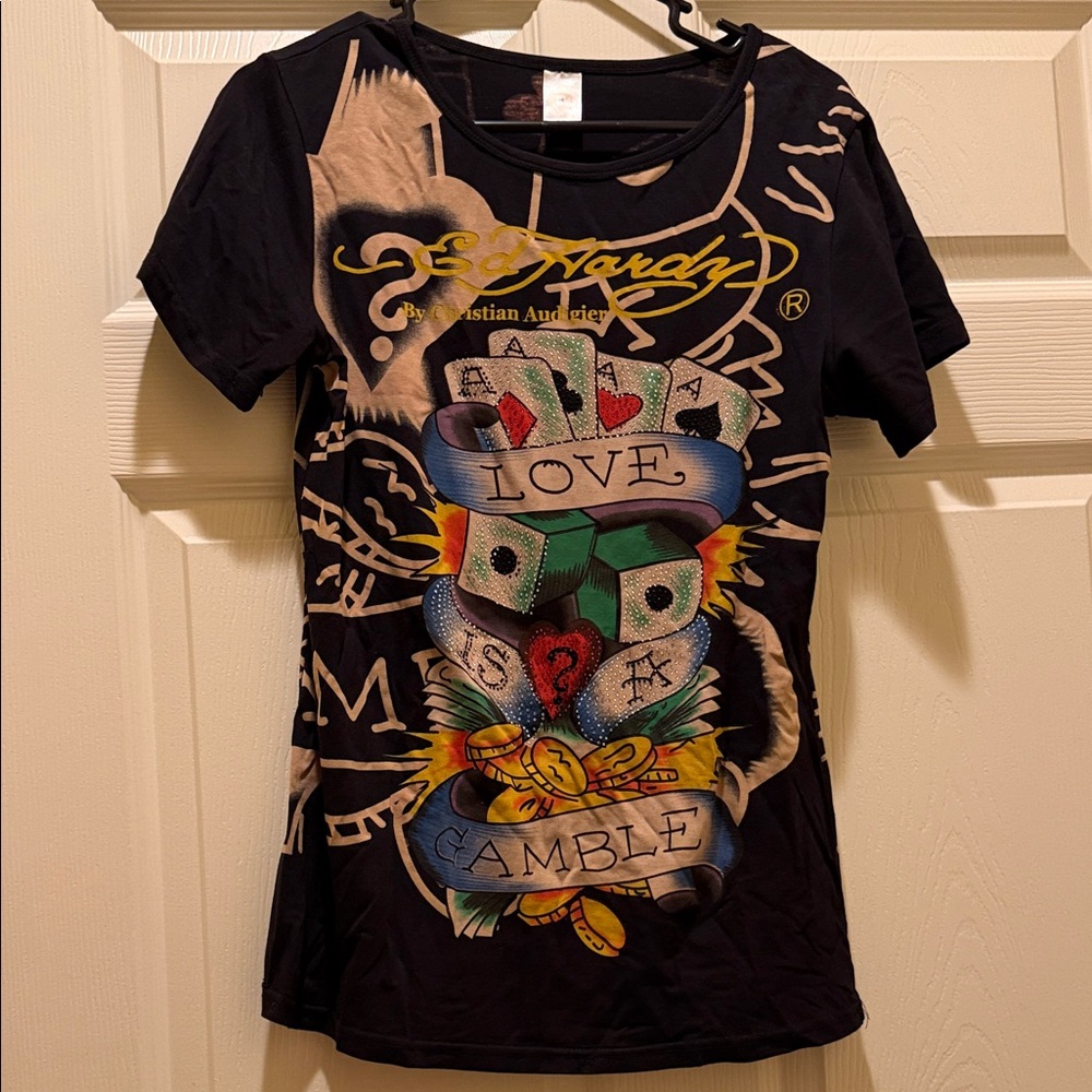 Ed Hardy Black Tee with Colorful Graphic